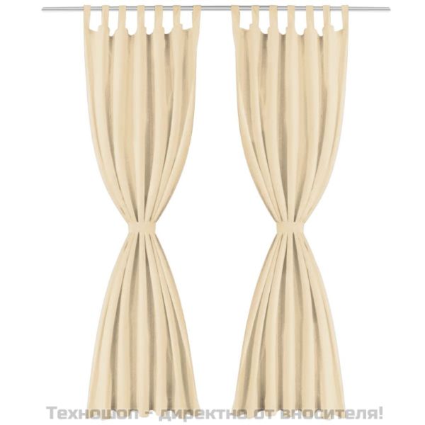 Завеси от микросатен, 2 бр, с "уши", 140x245 см, бежови