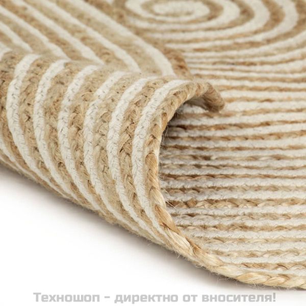 Ръчно тъкан килим от юта, дизайн на спирали, бял, 120 см