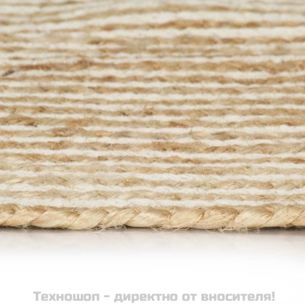 Ръчно тъкан килим от юта, дизайн на спирали, бял, 120 см