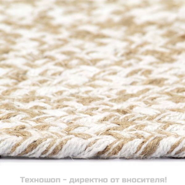 Ръчно тъкан килим от юта, бял и естествен цвят, 90 см