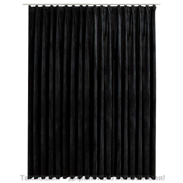 Затъмняваща завеса с куки, кадифе, черна, 290x245 см