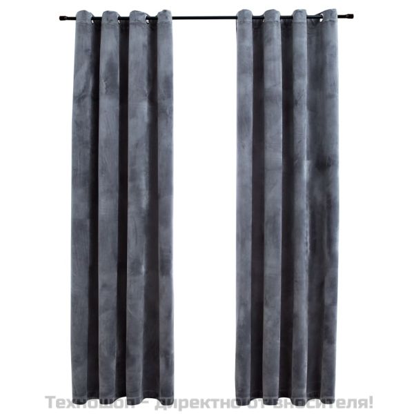 Затъмняващи завеси с халки, 2 бр, кадифе, антрацит, 140x175 см