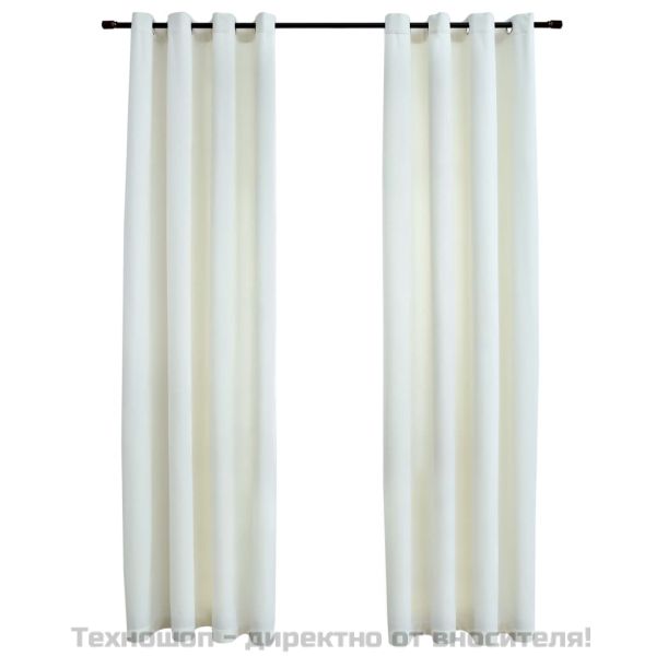 Затъмняващи завеси с халки, 2 бр, кадифе, кремави, 140x225 см