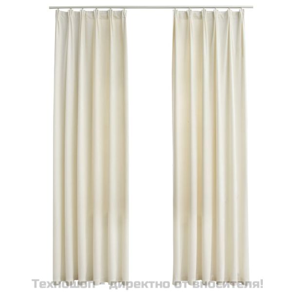 Затъмняващи завеси с куки, 2 бр, кадифе, кремави, 140x225 см