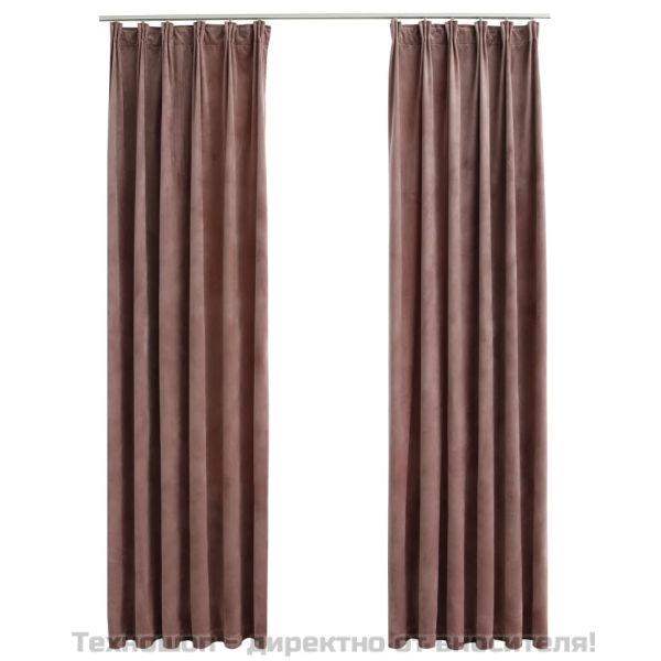 Затъмняващи завеси с куки, 2 бр, кадифе, розови, 140x225 см