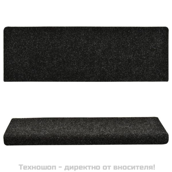 Изтривалки за стълби, самозалепващи се, 15 бр., 65x21x4 см, черни, с правоъгълен кант