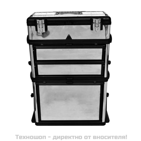 Кутия за инструменти на колела, 3 отделения, цвят сребърен