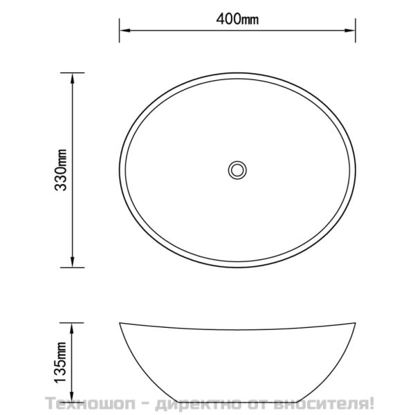 Луксозна керамична мивка с овална форма, бяла, 40x33 см