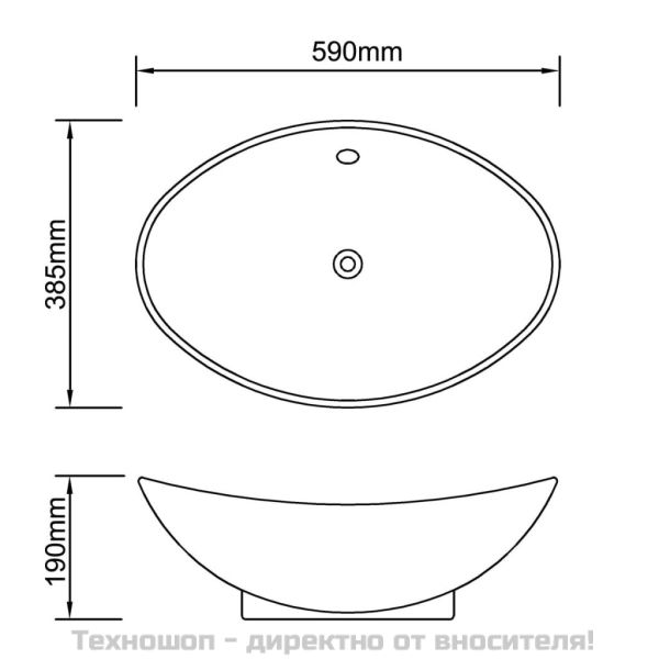 Луксозна керамична мивка с преливник, овална, 59 x 38,5 см