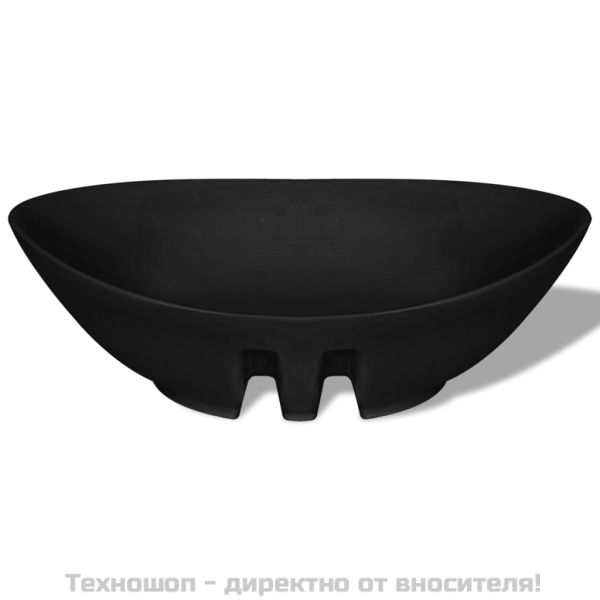 Луксозна керамична мивка с преливник, овална, черна, 59 x 38,5 см