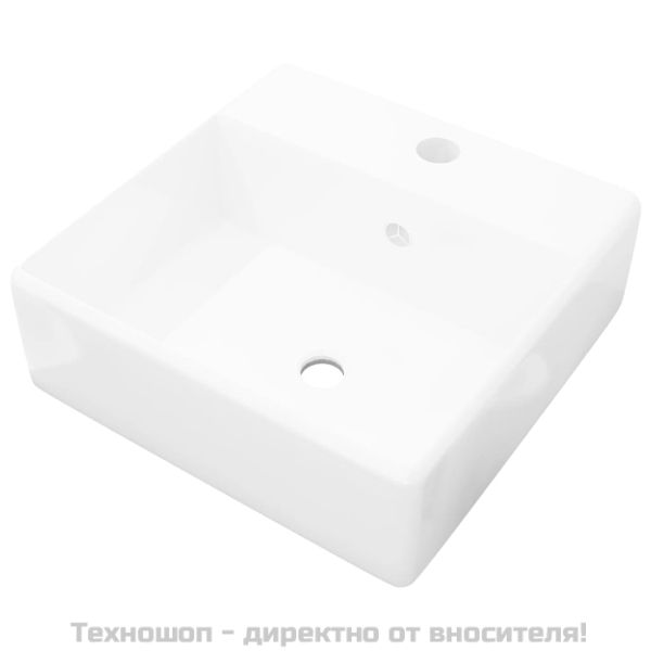 Луксозна керамична мивка с преливник и отвор за смесител, 41 х 41 см