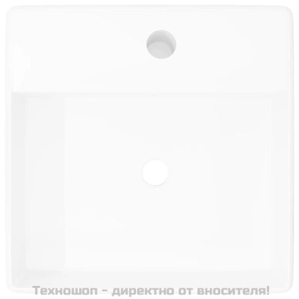 Луксозна керамична мивка с преливник и отвор за смесител, 41 х 41 см