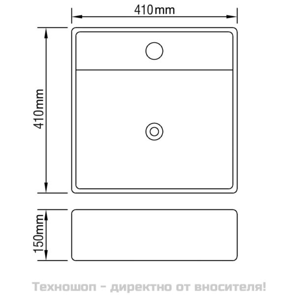 Луксозна керамична мивка с преливник и отвор за смесител, 41 х 41 см