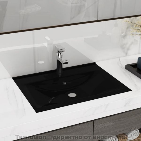 Керамична мивка лукс правоъгълна с отвор за кран черна 60х46 см