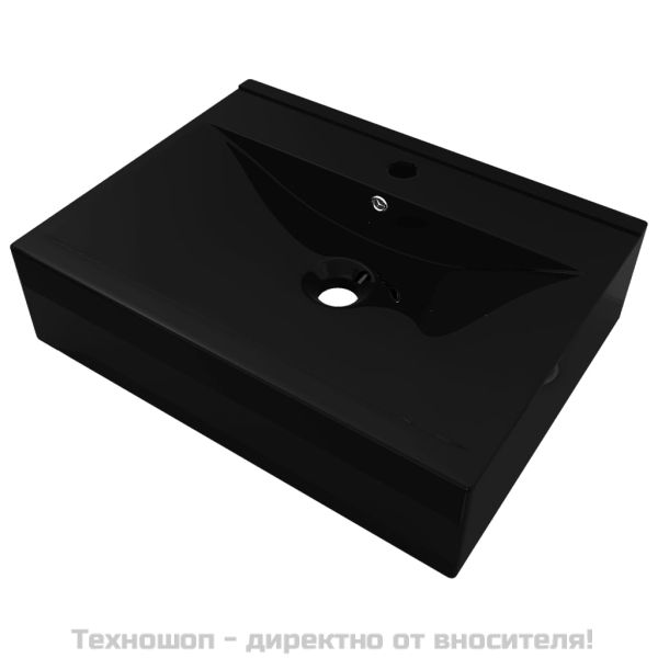 Керамична мивка лукс правоъгълна с отвор за кран черна 60х46 см