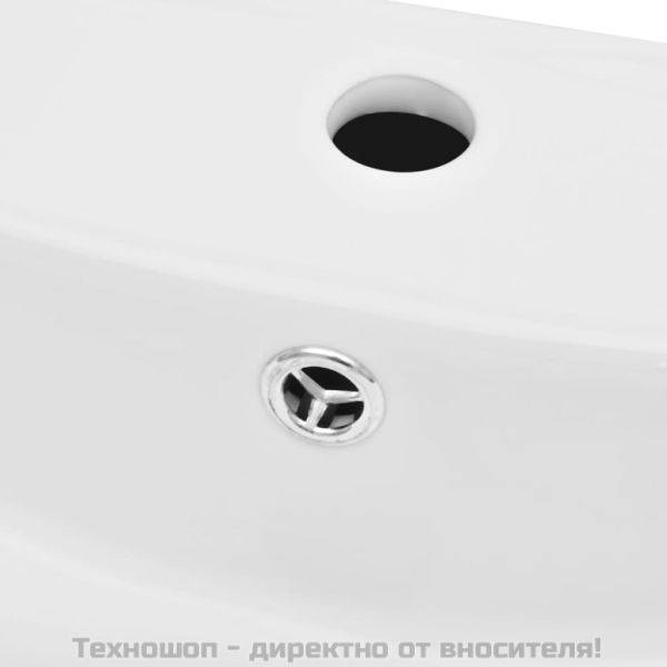 Луксозна керамична мивка с преливник и отвор за смесител, правоъгълна