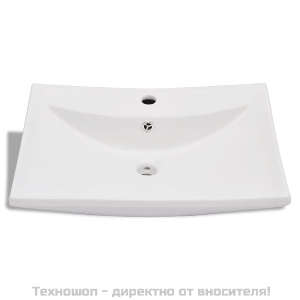 Луксозна керамична мивка с преливник и отвор за смесител, правоъгълна