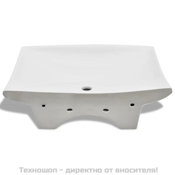 Луксозна керамична мивка с преливник и отвор за смесител, правоъгълна