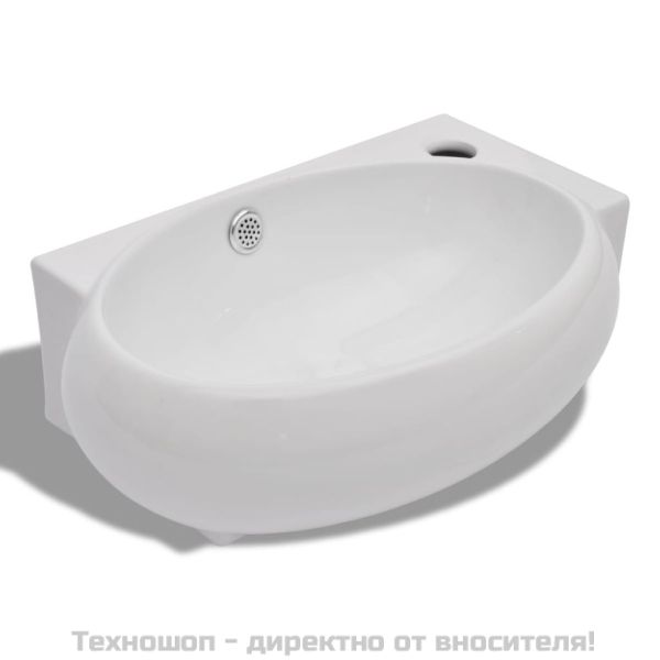 Керамична мивка за баня с преливник и отвор за смесител, бяла