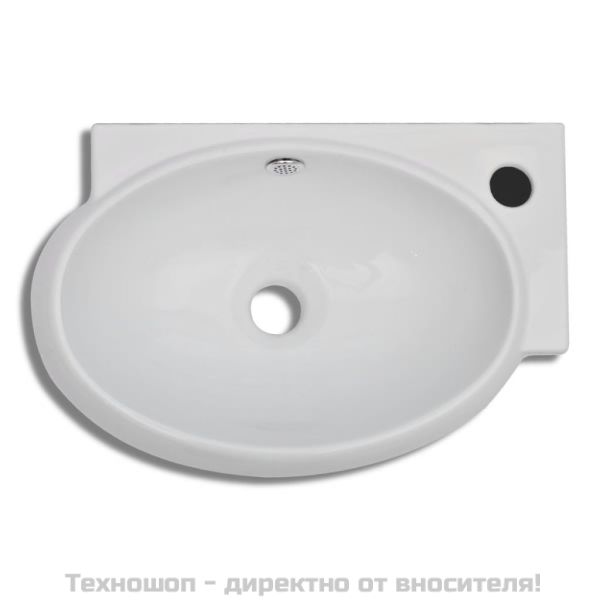 Керамична мивка за баня с преливник и отвор за смесител, бяла