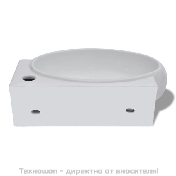 Керамична мивка за баня с преливник и отвор за смесител, бяла