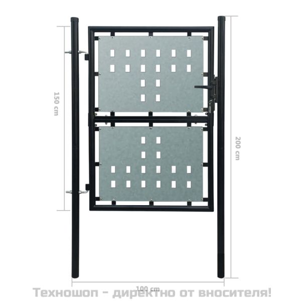 Черна оградна порта с единична врата 100x150 см