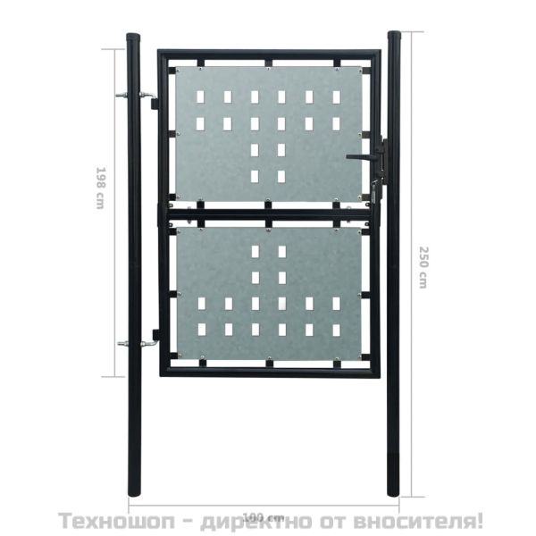 Черна оградна порта с единична врата 100x200 см