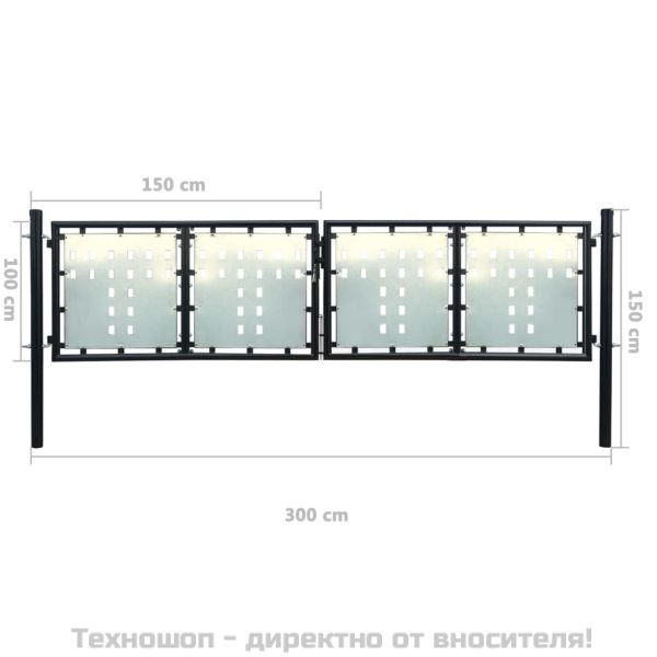 Черна оградна порта с единична врата 300x100 см