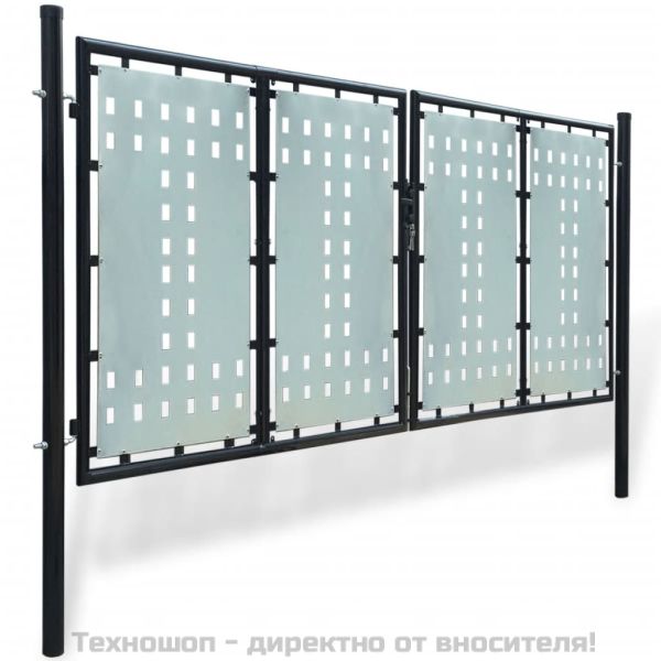 Черна оградна порта с единична врата 300x125 см