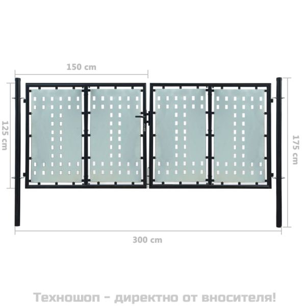 Черна оградна порта с единична врата 300x125 см