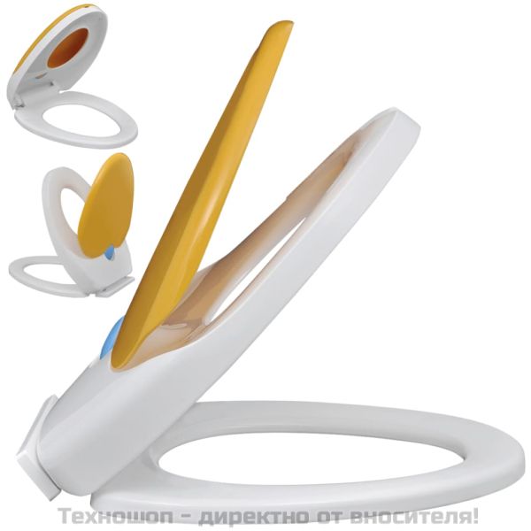 Тоалетна седалка плавно затваряне, бяло и жълто, възрастни/деца