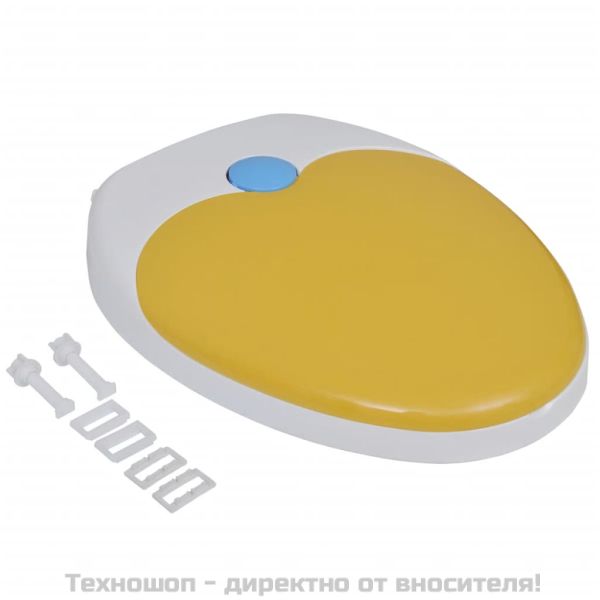Тоалетна седалка плавно затваряне, бяло и жълто, възрастни/деца