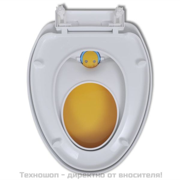 Тоалетна седалка плавно затваряне, бяло и жълто, възрастни/деца