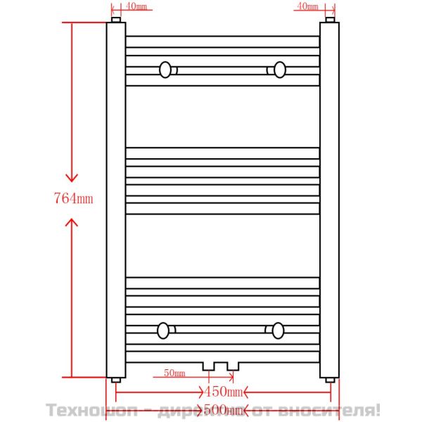 Сива лира за баня, централно отопление, права, 500x764 мм