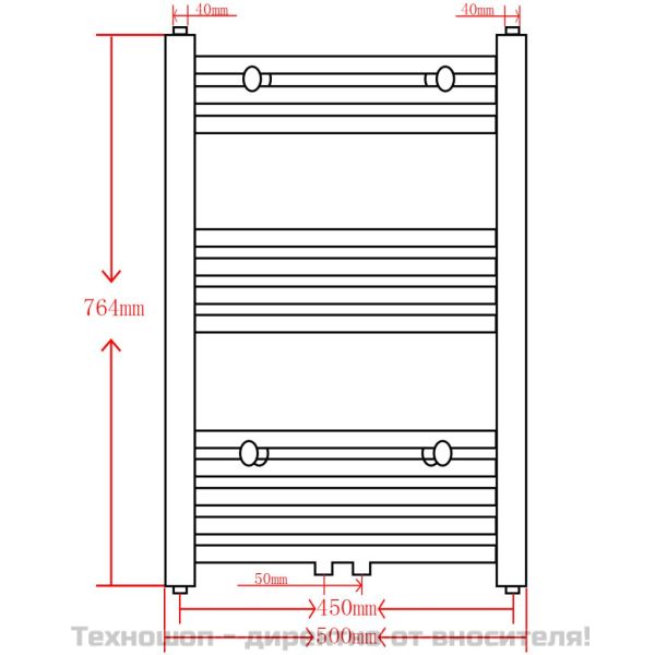 Черна лира за баня, централно отопление, права, 500x764 мм