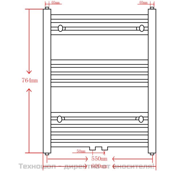 Черна лира за баня, централно отопление, права, 600x764 мм