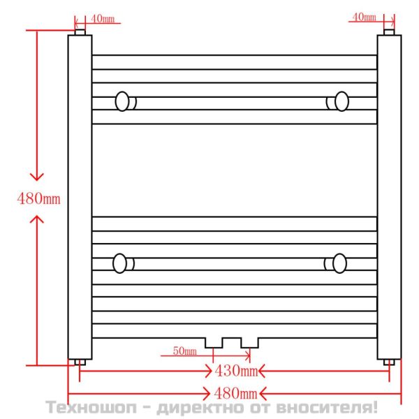 Черна лира за баня, централно отопление, извита, 480x480 мм