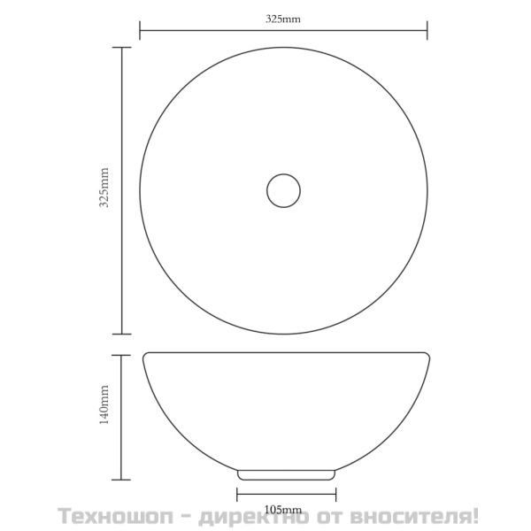 Кръгла керамична бяла мивка с корито