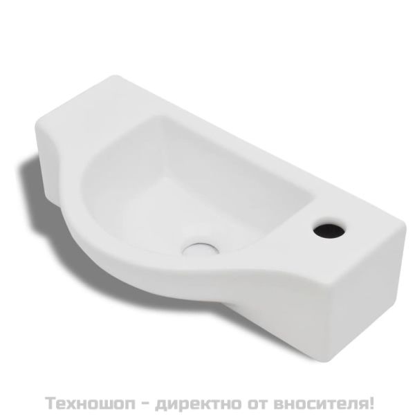 Керамична мивка за баня с отвор за смесител, бяла