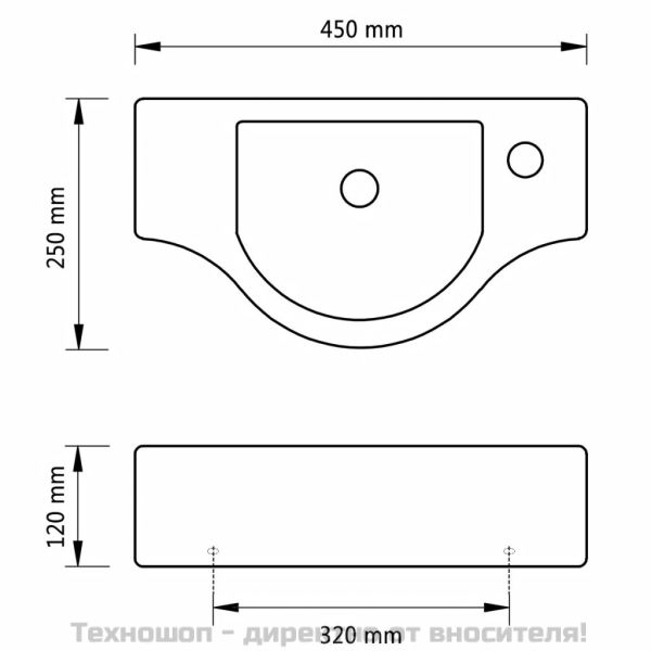 Керамична мивка за баня с отвор за смесител, черна