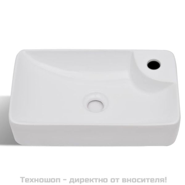 Керамична мивка за баня с корито и отвор за смесител, бяла