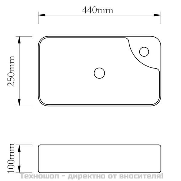 Керамична мивка за баня с корито и отвор за смесител, бяла