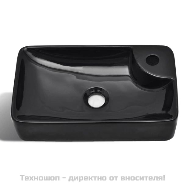 Керамична мивка за баня с отвор за смесител, черна