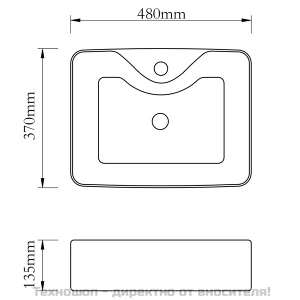 Керамична мивка с отвор за смесител, черна, квадратна
