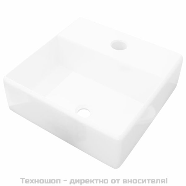 Керамична мивка с отвор за смесител, бяла, квадратна