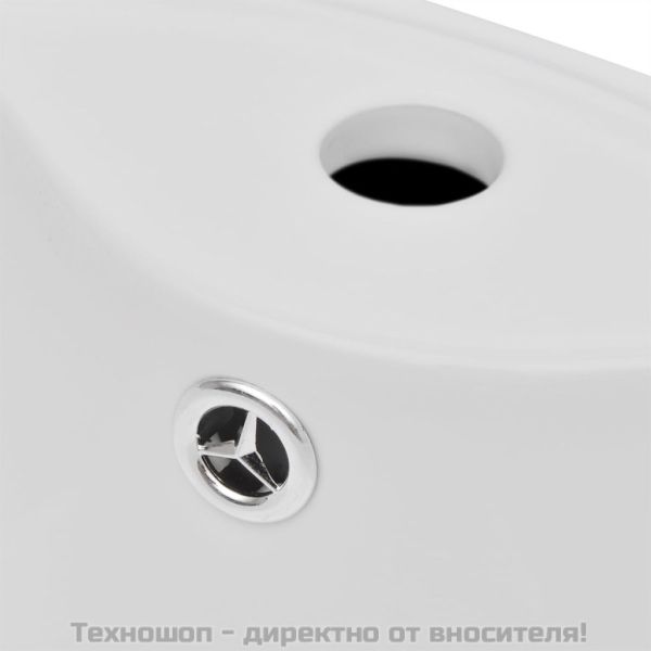 Керамична мивка на стойка, преливник, отвор за смесител, бяла, кръгла