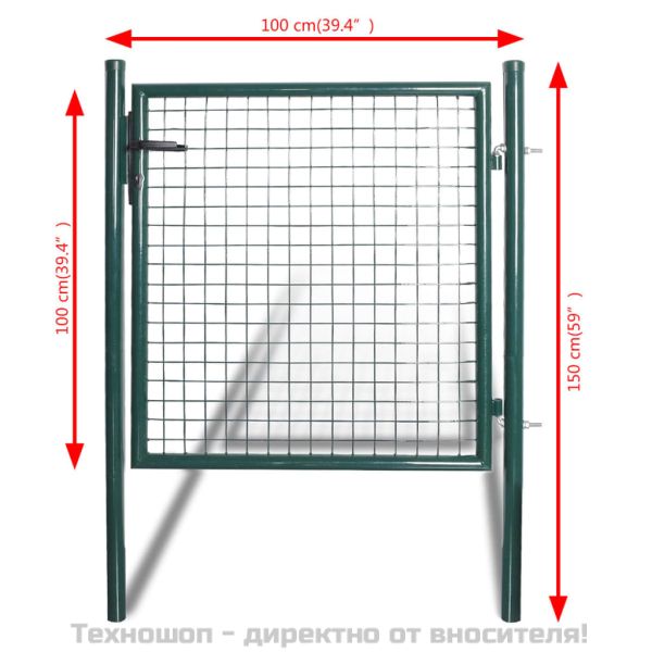 Оградна порта с единична врата 100x100 см, прахово боядисана стомана