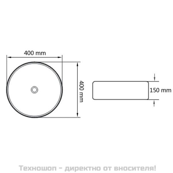 Керамична мивка, кръгла, бяла, 40x15 см