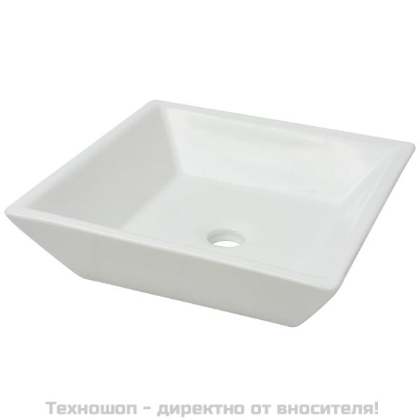 Керамична мивка, квадратна, бяла, 41,5x41,5х12 см