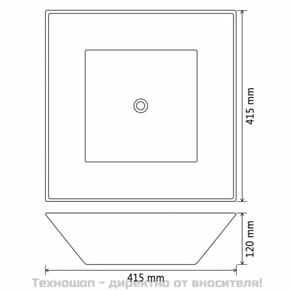 Керамична мивка, квадратна, бяла, 41,5x41,5х12 см